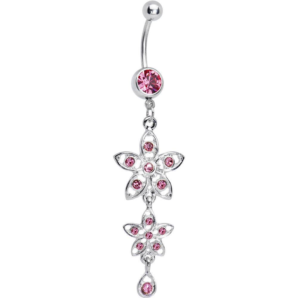 Pink Gem Duet Flowers Belly Ring