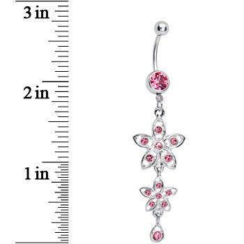 Pink Gem Duet Flowers Belly Ring