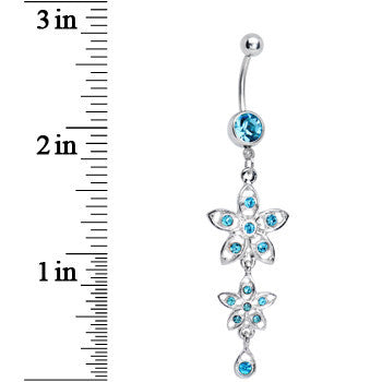 Aqua Gem Duet Flowers Belly Ring