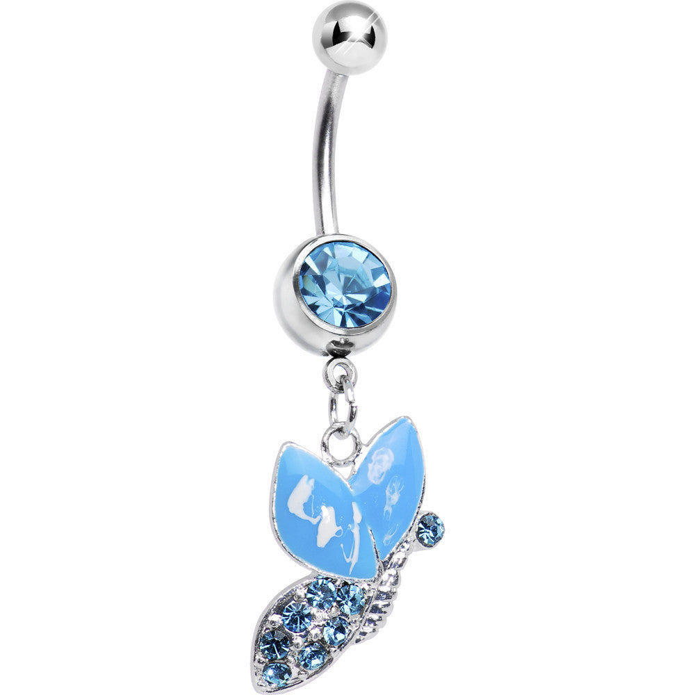 Aqua Gem Sideways Butterfly Belly Ring