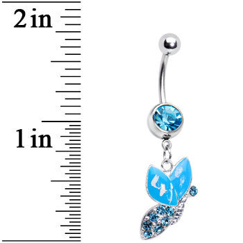 Aqua Gem Sideways Butterfly Belly Ring