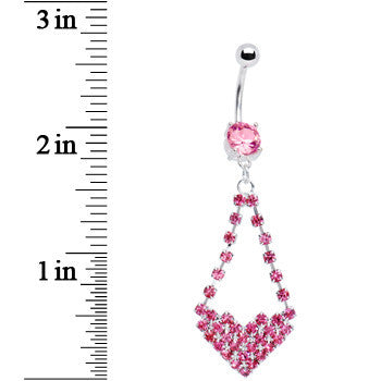 Pink Gem Cluster Heart Dangle Belly Ring