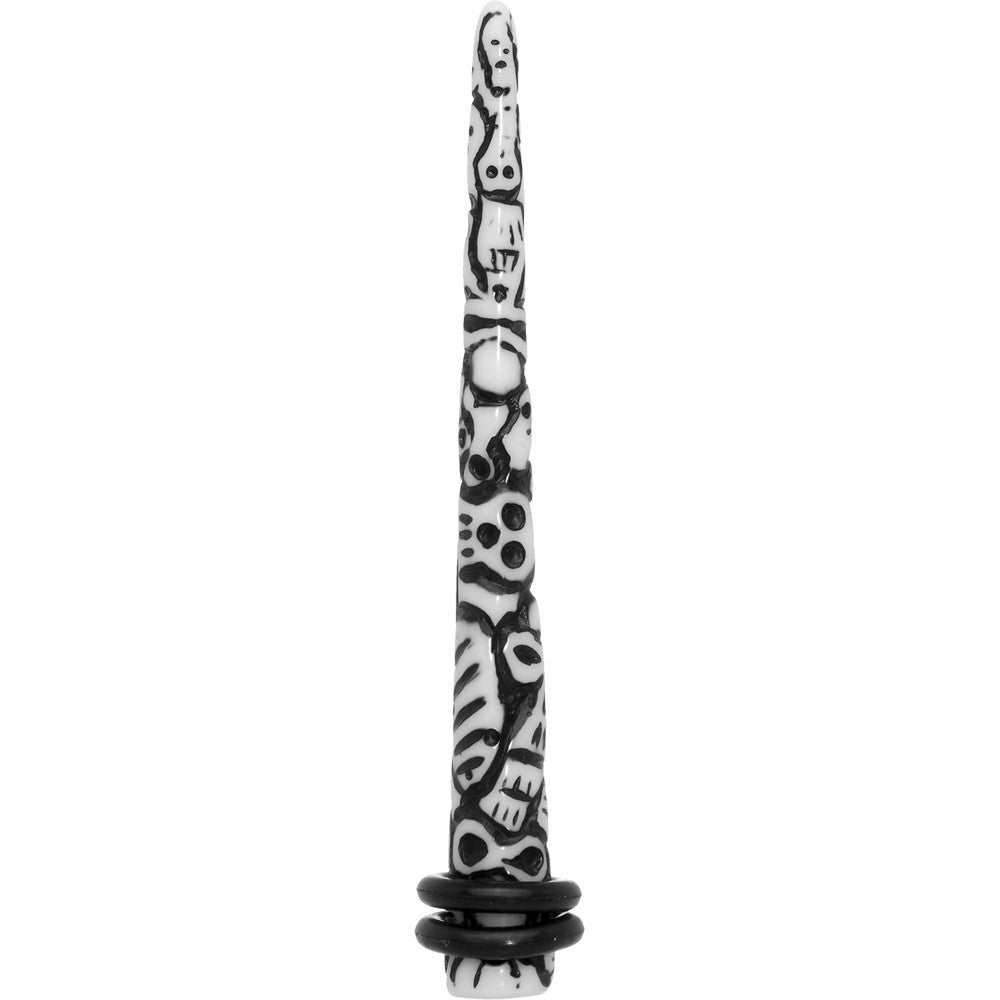 2 Gauge Black White Resin Native Skull Taper