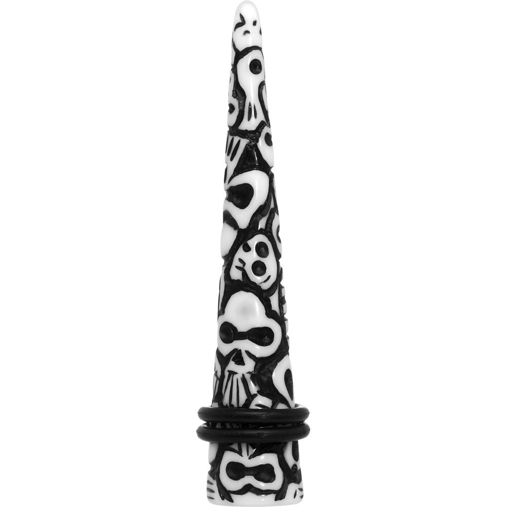 00 Gauge Black White Resin Native Skull Taper