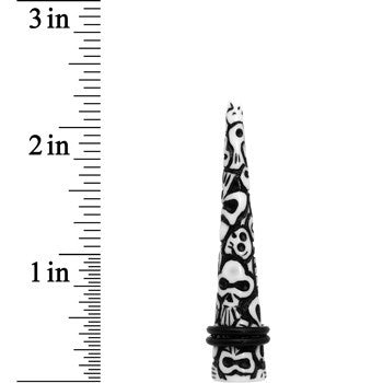 00 Gauge Black White Resin Native Skull Taper