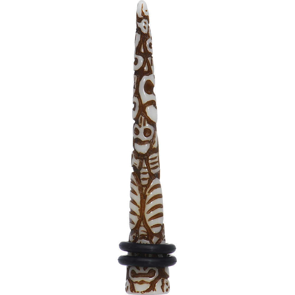 0 Gauge Brown White Resin Native Skull Taper