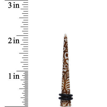 0 Gauge Brown White Resin Native Skull Taper