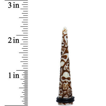 00 Gauge Brown White Resin Native Skull Taper