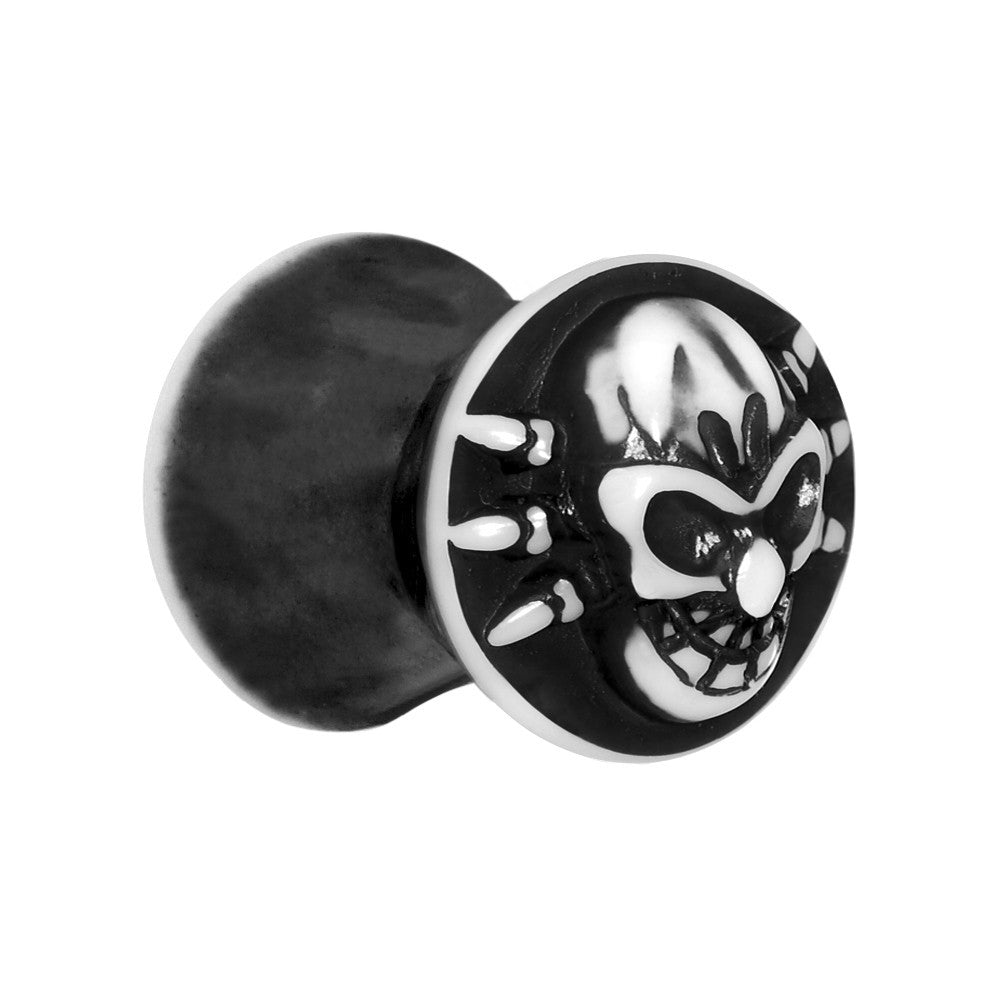 0 Gauge Black White Resin Skull Saddle Plug