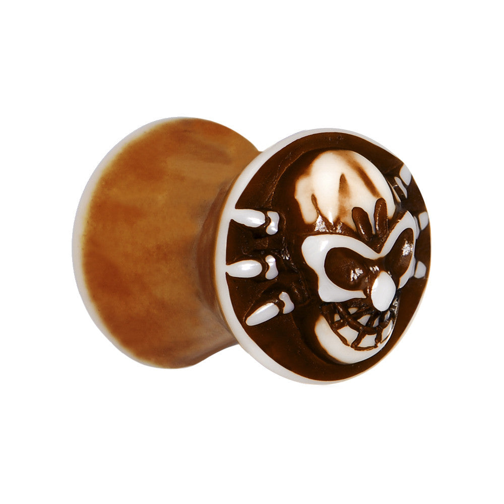 0 Gauge Brown White Resin Skull Saddle Plug