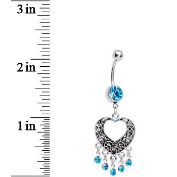 Aqua Gem Hollow Heart Chandelier Belly Ring