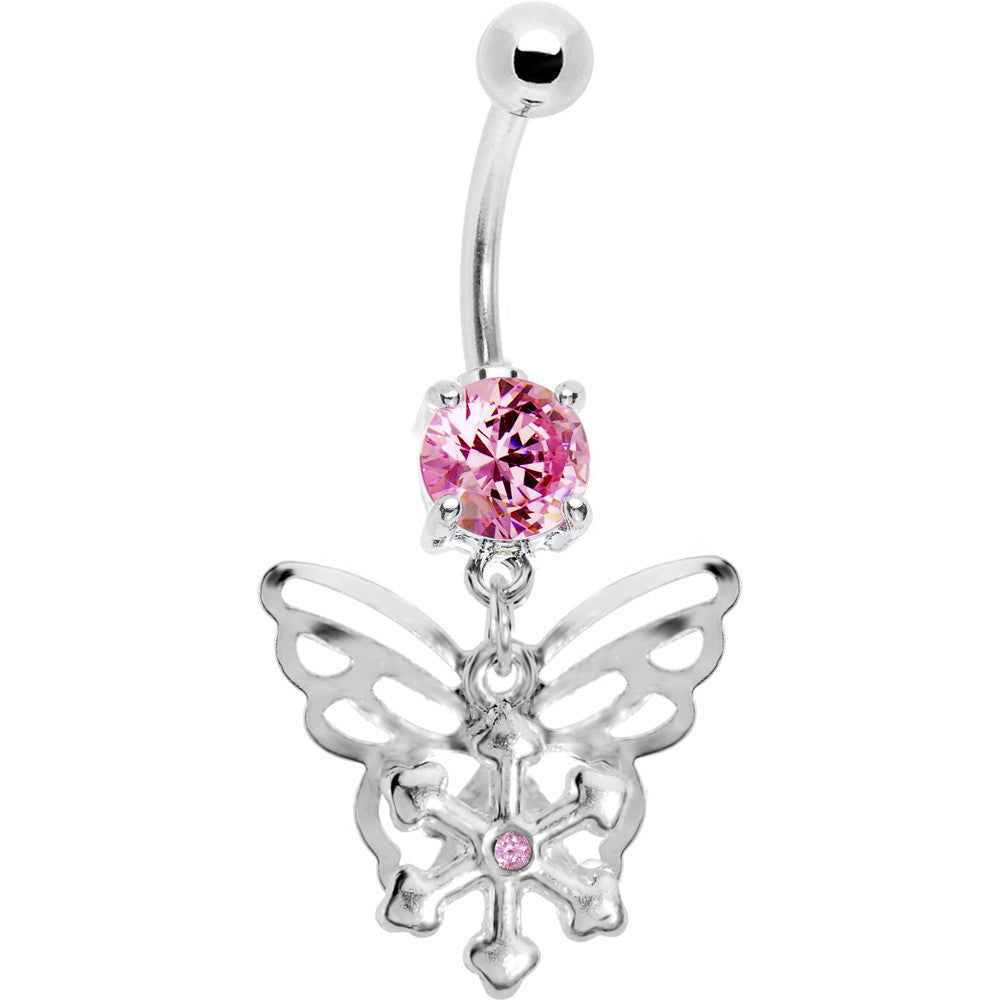 Pink Gem Encompass Butterfly Belly Ring