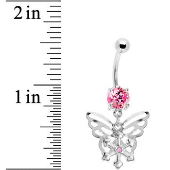 Pink Gem Encompass Butterfly Belly Ring