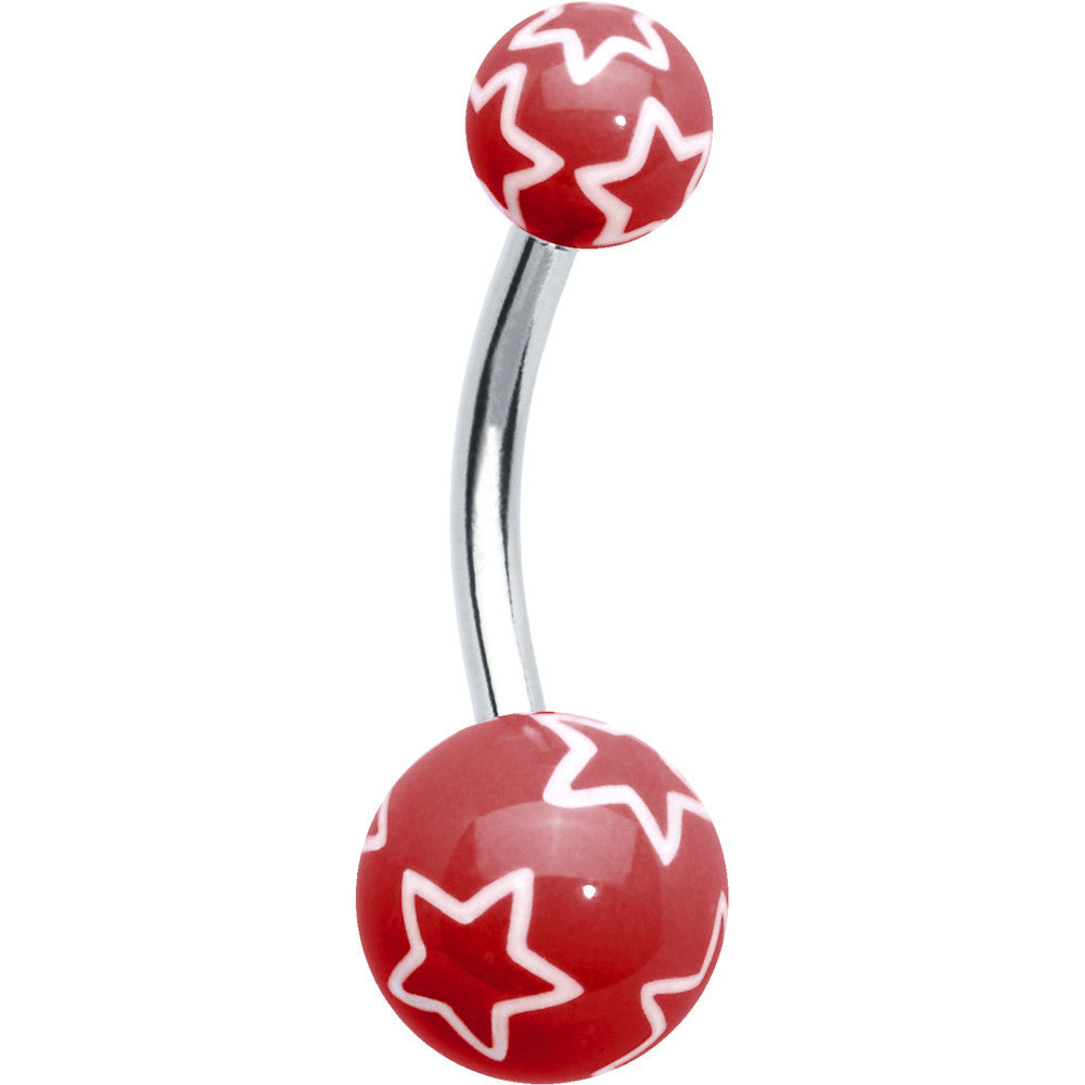 Red White Outline Stars Belly Ring