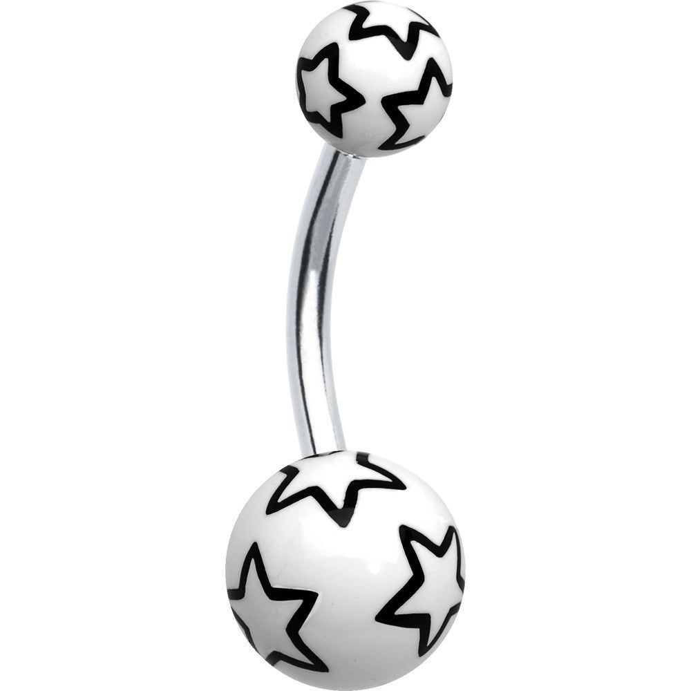 White Black Outline Stars Belly Ring