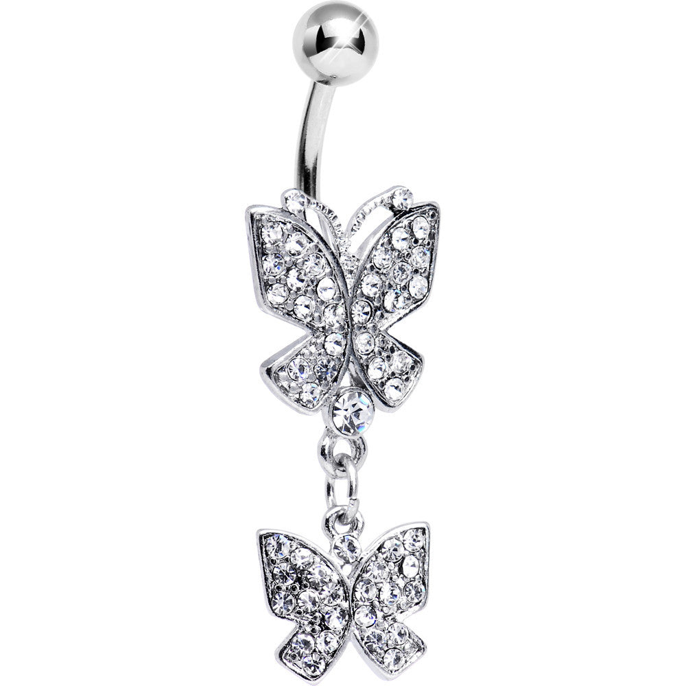 Clear Gem Dual Butterfly Belly Ring