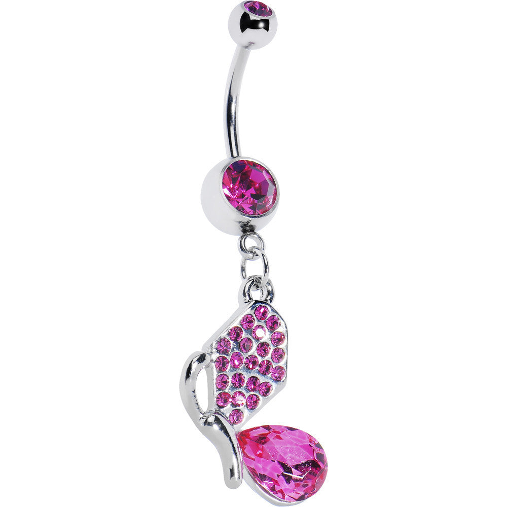 Pink Gem Side Profile Butterfly Belly Ring