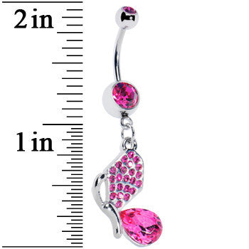 Pink Gem Side Profile Butterfly Belly Ring