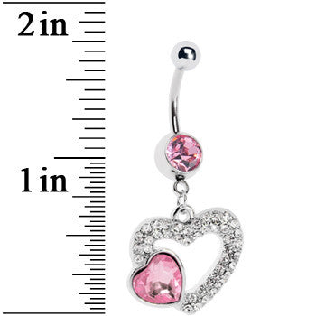 Pink Gem Hollow Heart Dangle Belly Ring