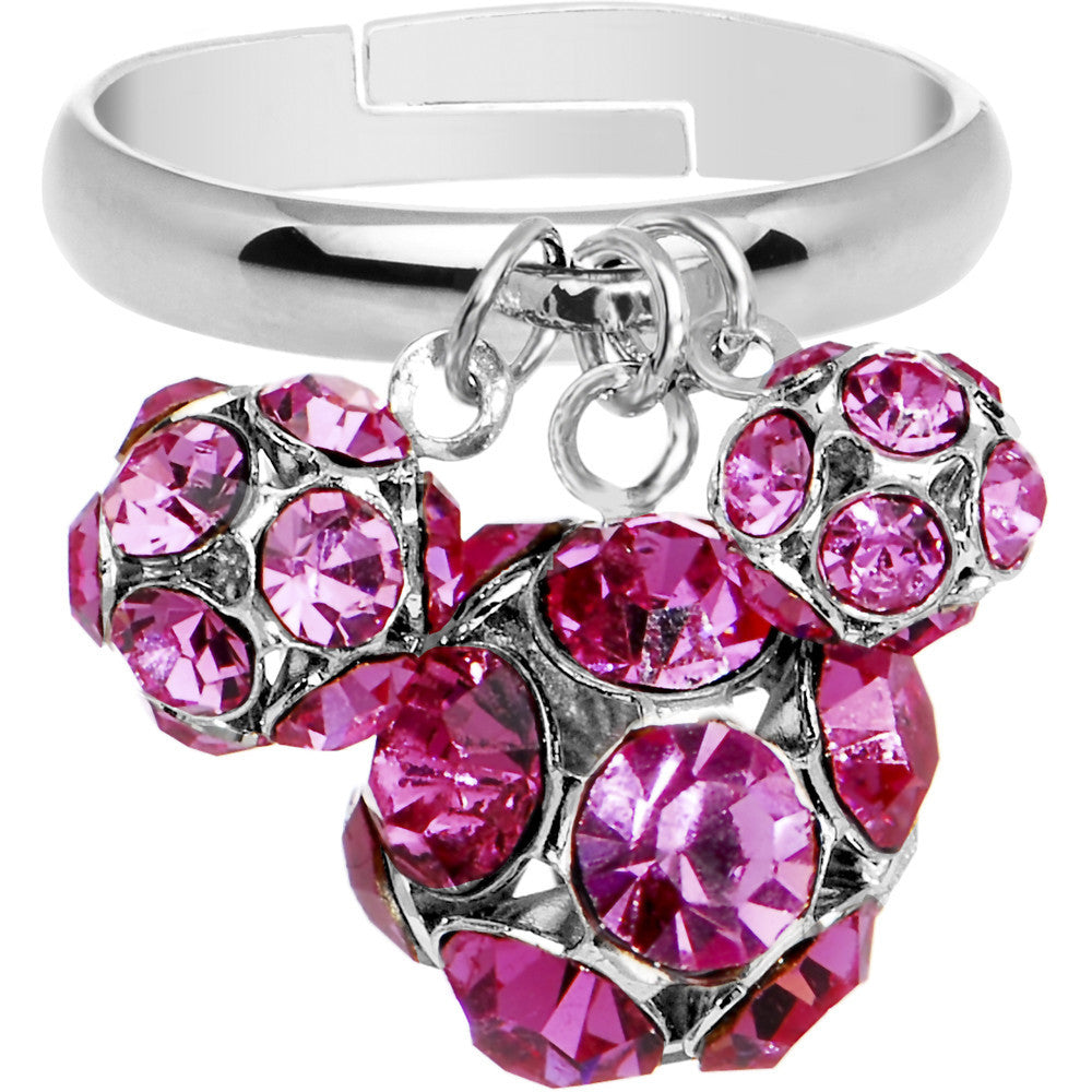 Pink Gem Cluster Dangle Adjustable Ring