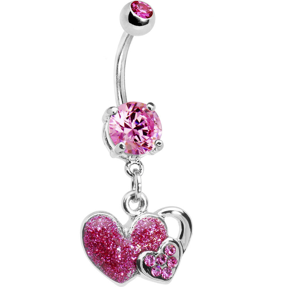 Pink Gem Falling For You Heart Belly Ring