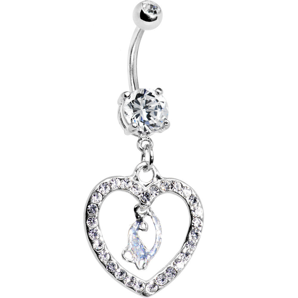 Crystalline Gem Kitty Cat Love Heart Belly Ring