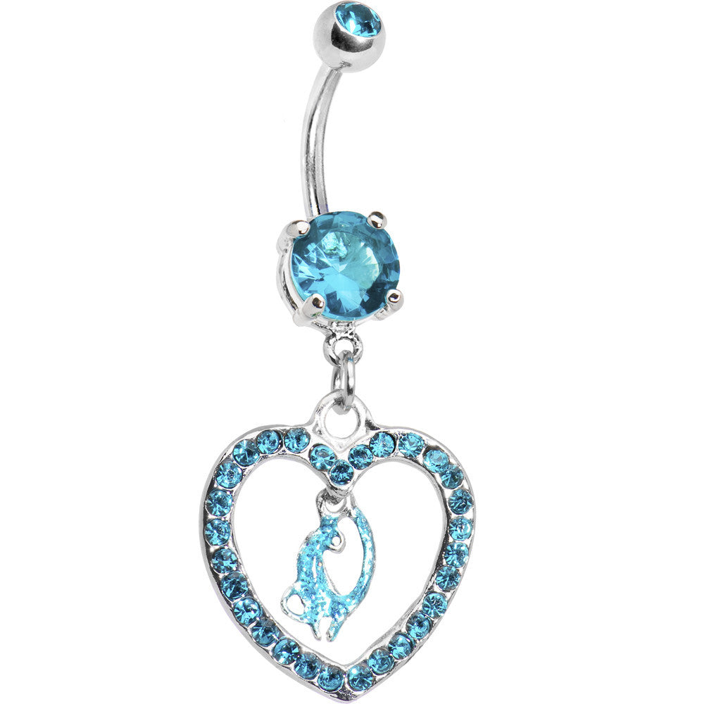 Zircon Blue Gem Kitty Cat Love Heart Belly Ring