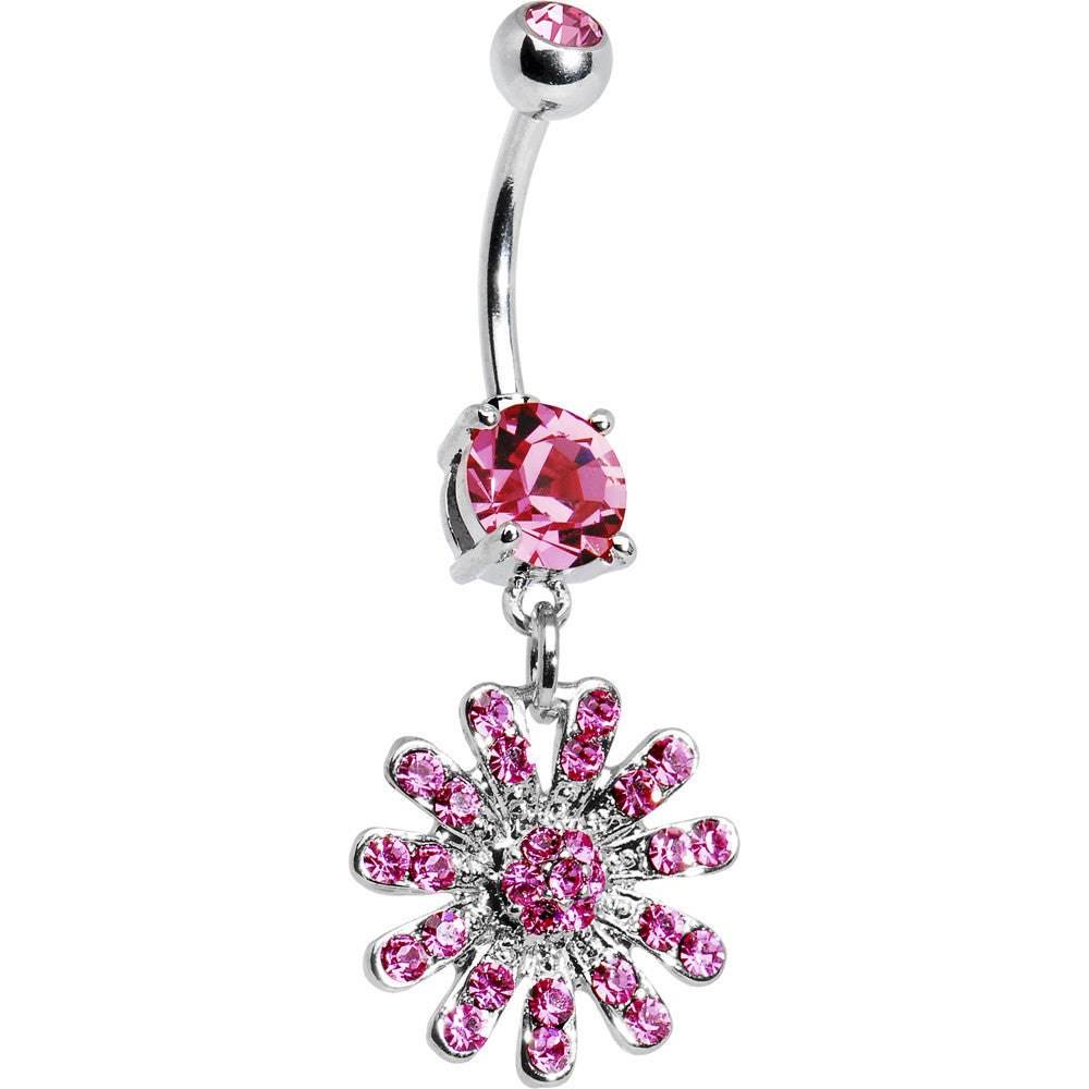 Pink Gem Gerber Daisy Flower Belly Ring