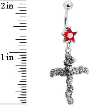 Ruby Red Star Skull Cross Belly Ring