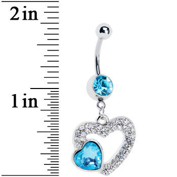 Aqua Gem Hollow Heart Dangle Belly Ring