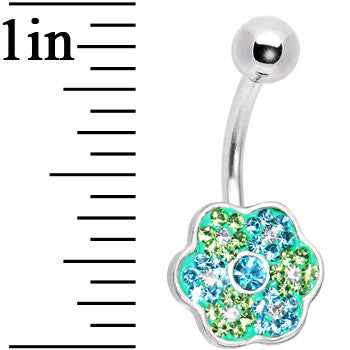 Green Peridot Floral Flowers Belly Ring