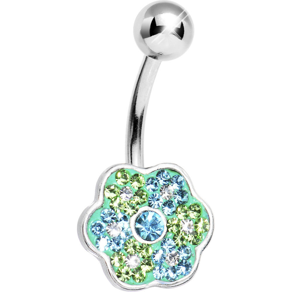 Green Peridot Floral Flowers Belly Ring