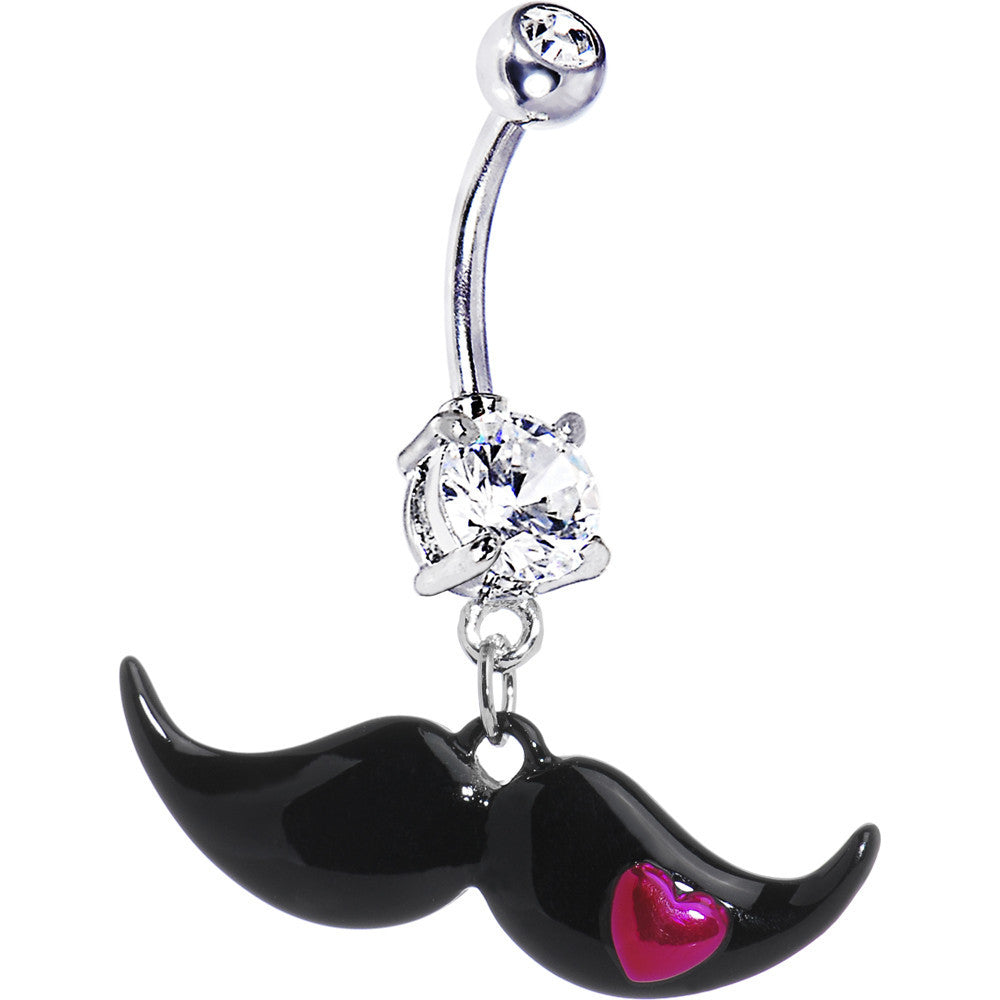 Pink Heart Mustache Belly Ring