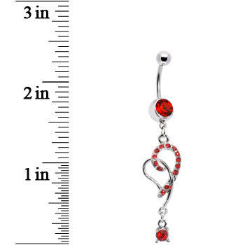 Red Gem Entwined Hollow Heart Belly Ring