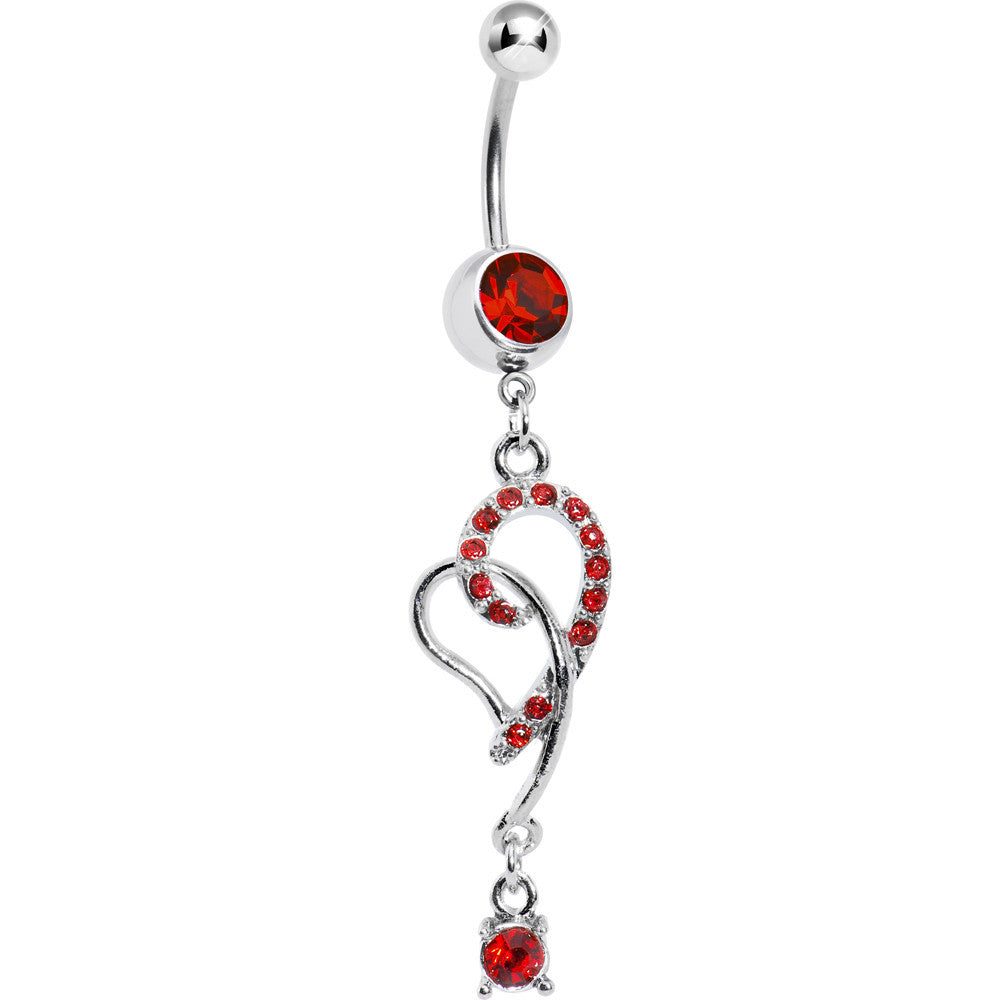 Red Gem Entwined Hollow Heart Belly Ring