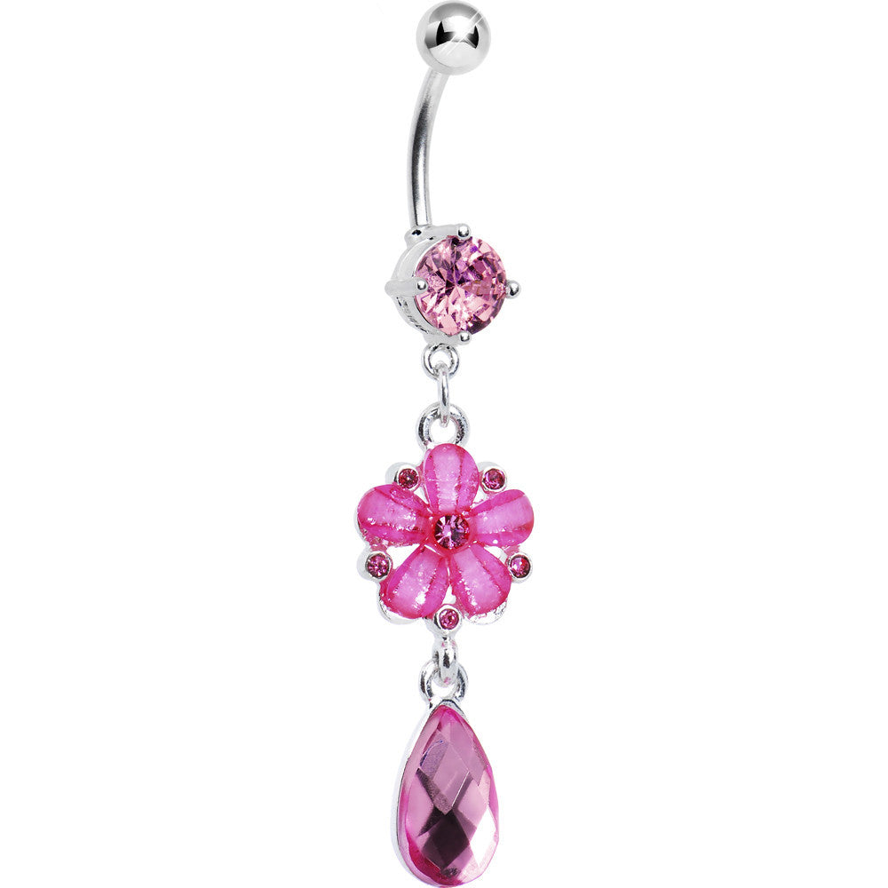 Pink Gem Delightful Daisy Flower Belly Ring