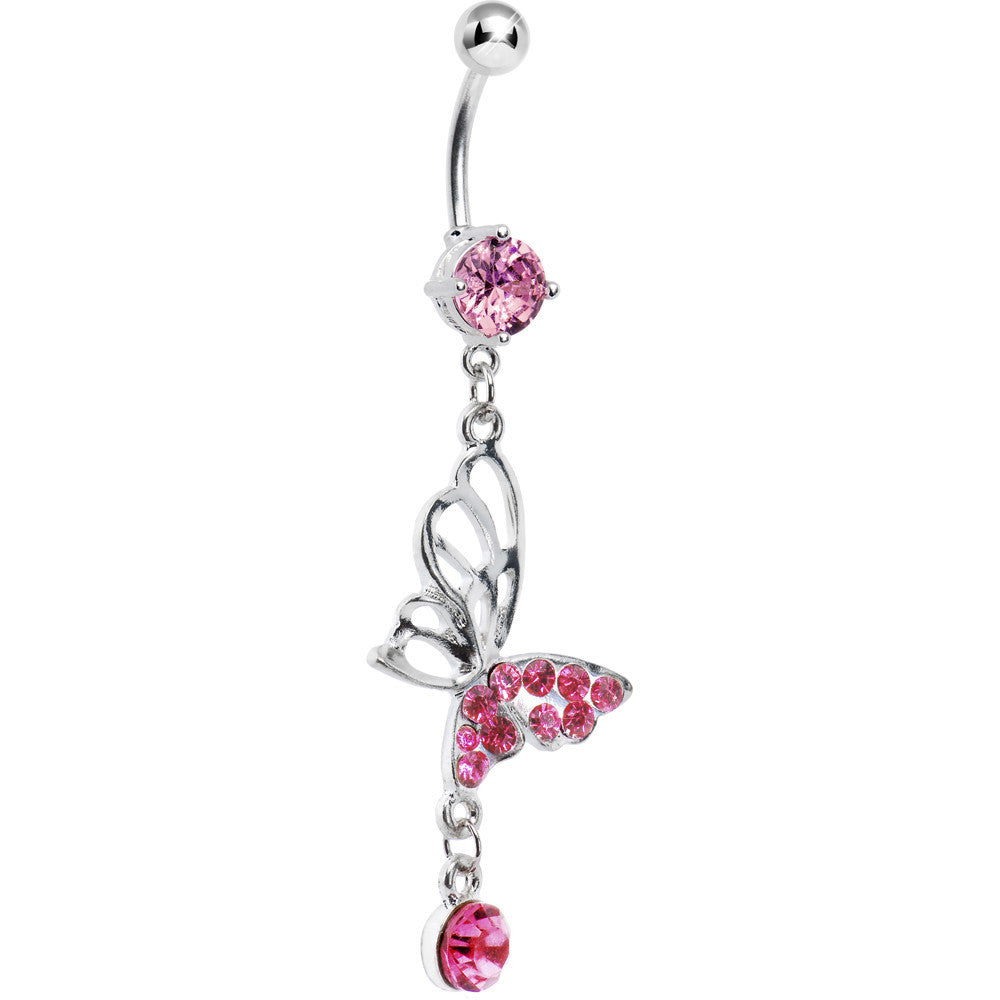 Pink Gem Double-Take Butterfly Belly Ring