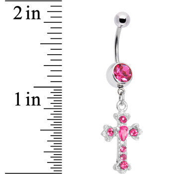 Pink Gem Ornate Cross Belly Ring