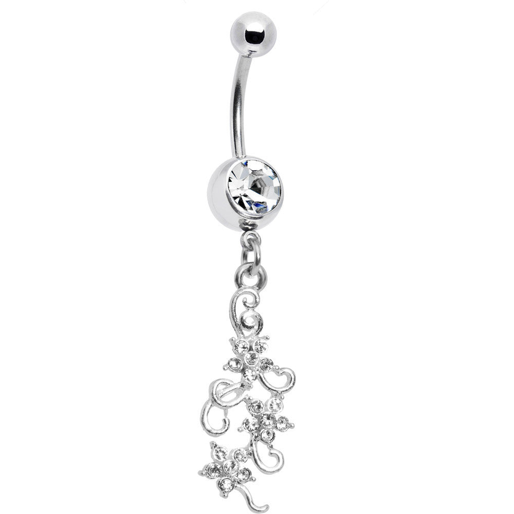 Crystalline Gem Dramatic Floral Drop Belly Ring