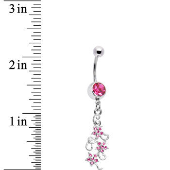 Pink Gem Dramatic Floral Drop Belly Ring