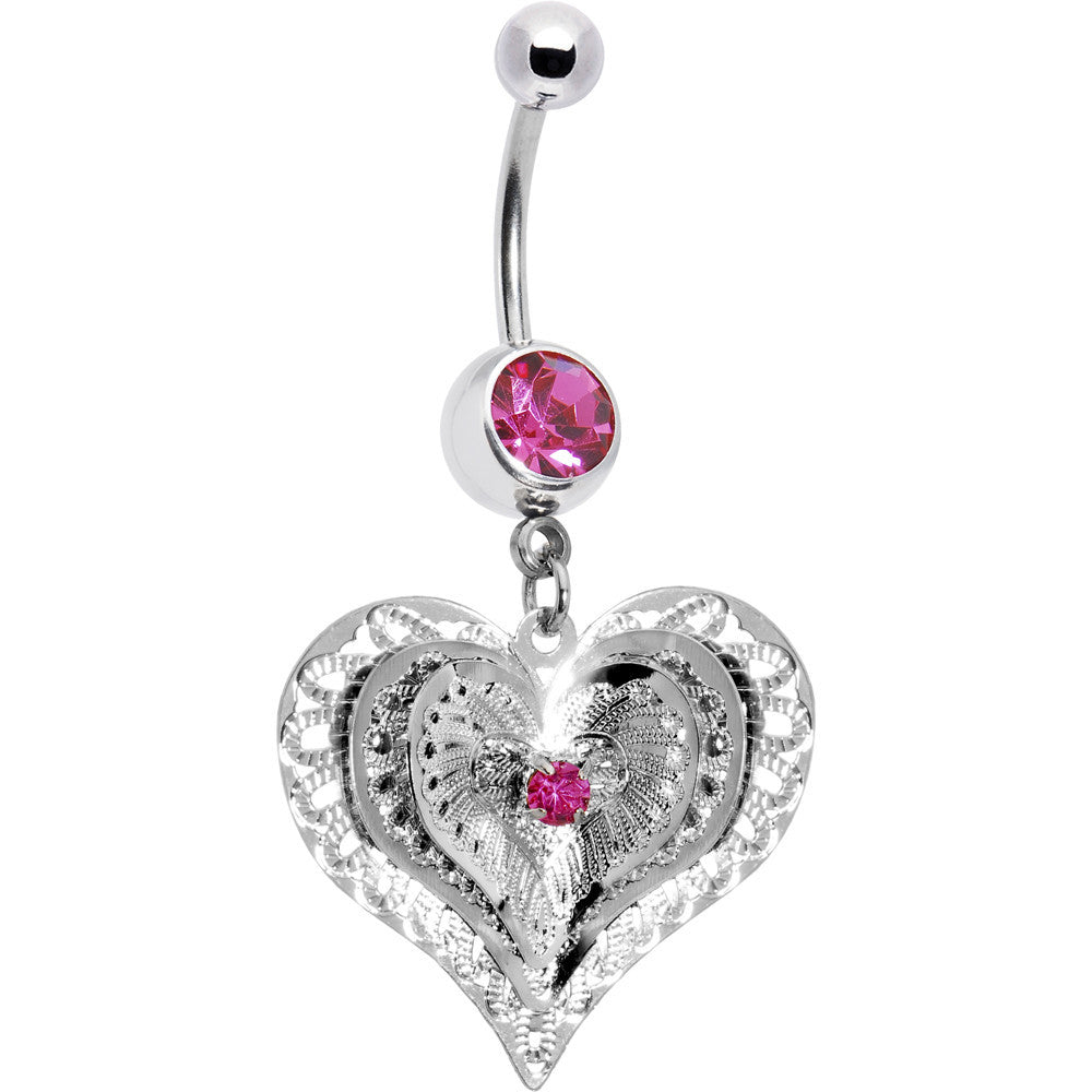 Pink Gem Love at First Sight Heart Belly Ring