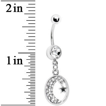 Clear Gem Celestial Crescent Moon Belly Ring