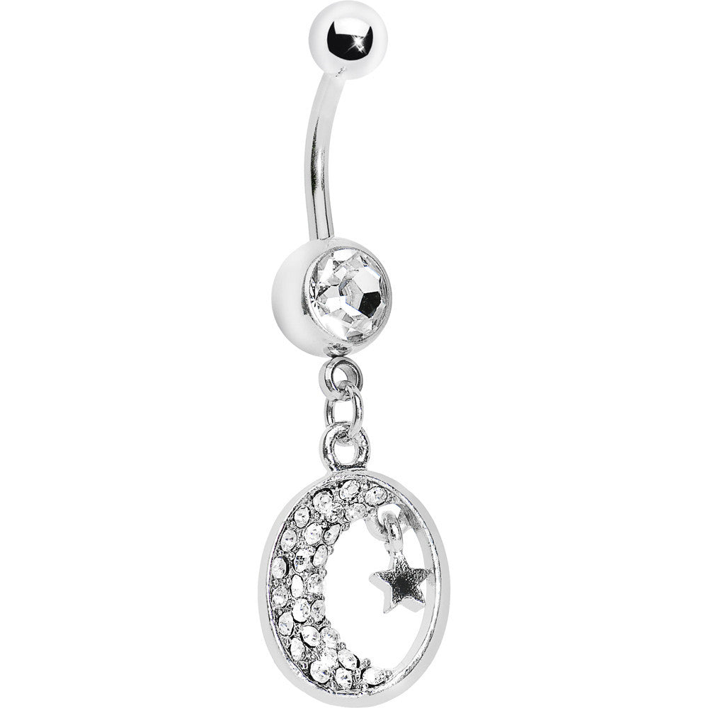 Clear Gem Celestial Crescent Moon Belly Ring