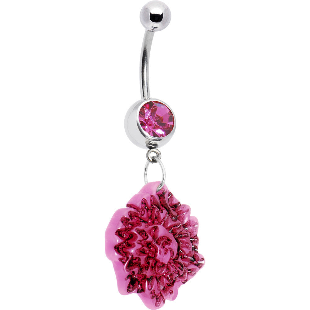 Pink Gem Exotic Flower Belly Ring