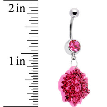 Pink Gem Exotic Flower Belly Ring