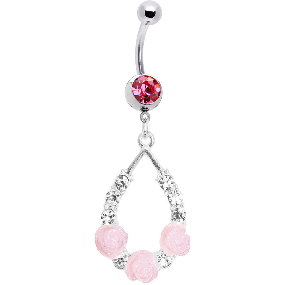 Pink Gem Elegant Blossoms Flower Belly Ring