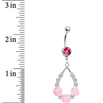 Pink Gem Elegant Blossoms Flower Belly Ring