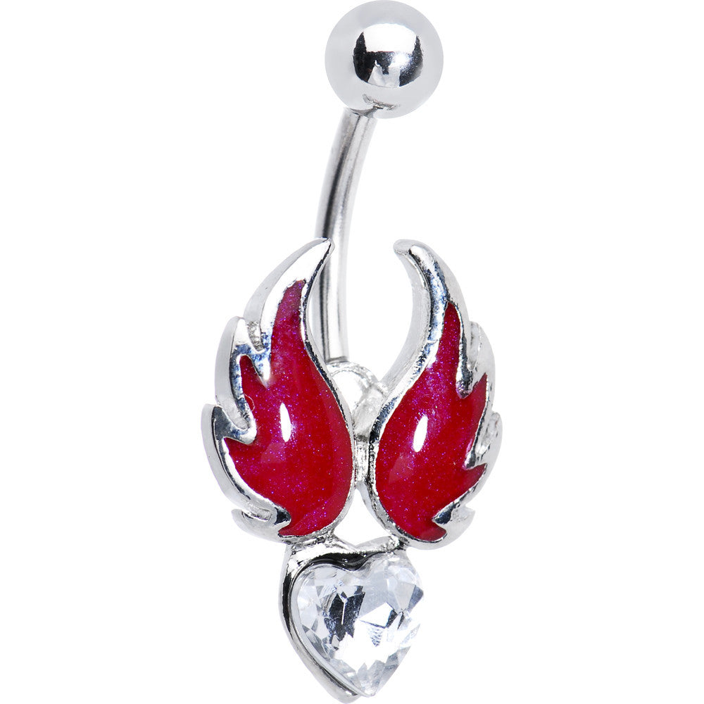 Flaming Wing Heart Belly Ring