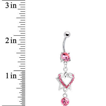 Pink Gem Falling Star Heart Drop Belly Ring