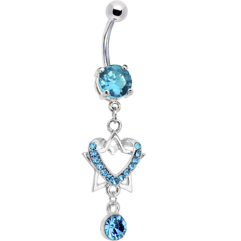 Aqua Gem Falling Star Heart Drop Belly Ring